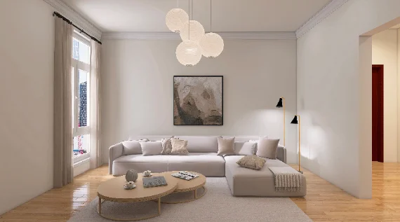 Intérieur lumineux, séjour double hauteur